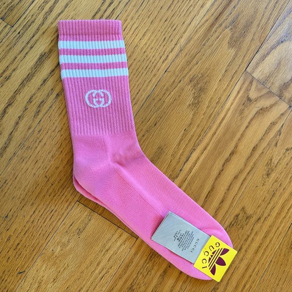 Gucci x Adidas Pink Sport Sock with White Interlocking GG new with tags - Picture 2 of 5
